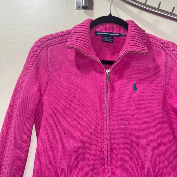 Vintage Ralph Lauren Sport Pink Zip-Up Cable Knit Jacket Size Medium - Picture 5 of 15